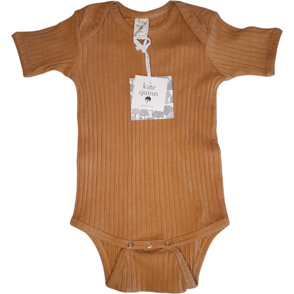 NWT Kate Quinn One-piece Bodysuit Short-sleeve Gold Ribbed Baby Girls 12-18M